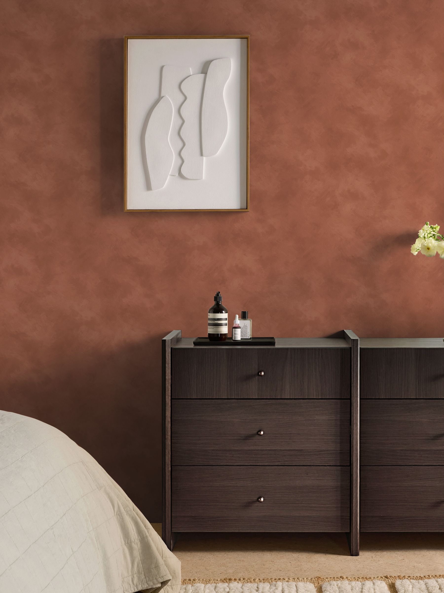Shae 10M Wallpaper in Terracotta Limewash