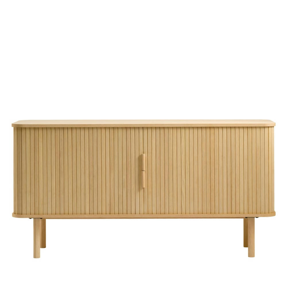 CALLAN - Buffet aux portes coulissantes en bois strié L160cm bois clair