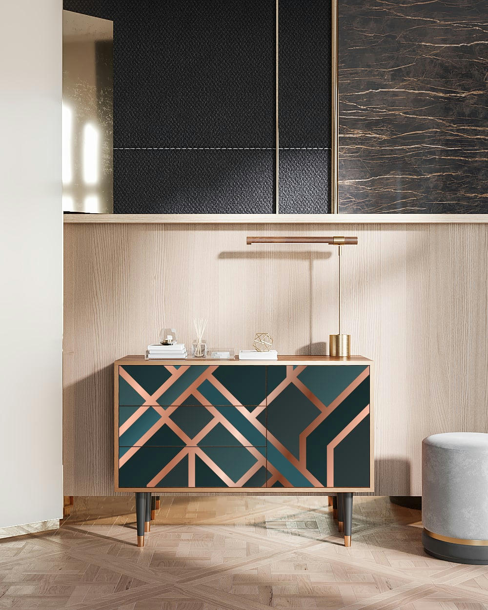 BRONZE CROSSROAD - Buffet  bleu-vert 3 tiroirs et 1 porte L 115 cm