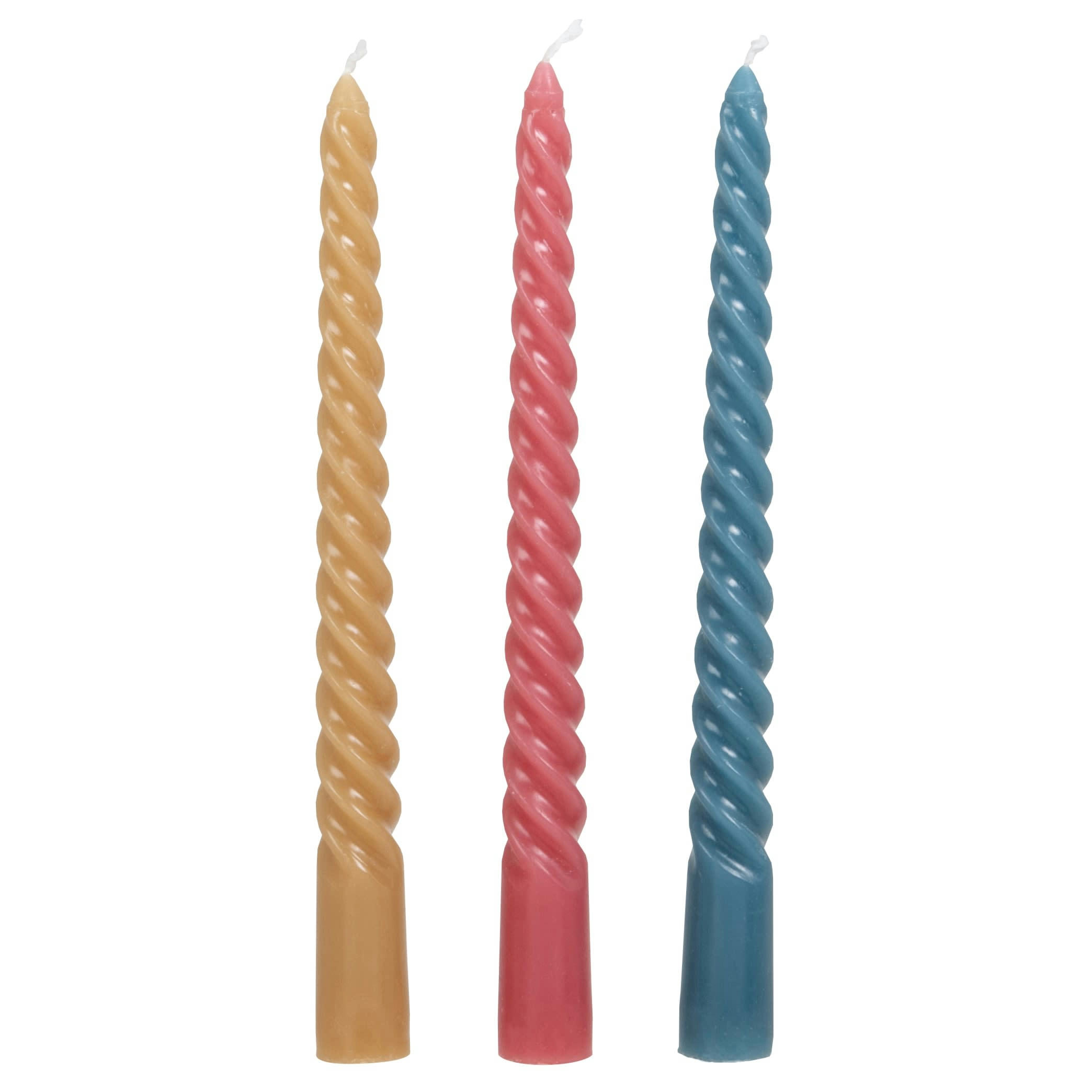 CIBOLA - Bougies torsadées rouge, ocre et bleue