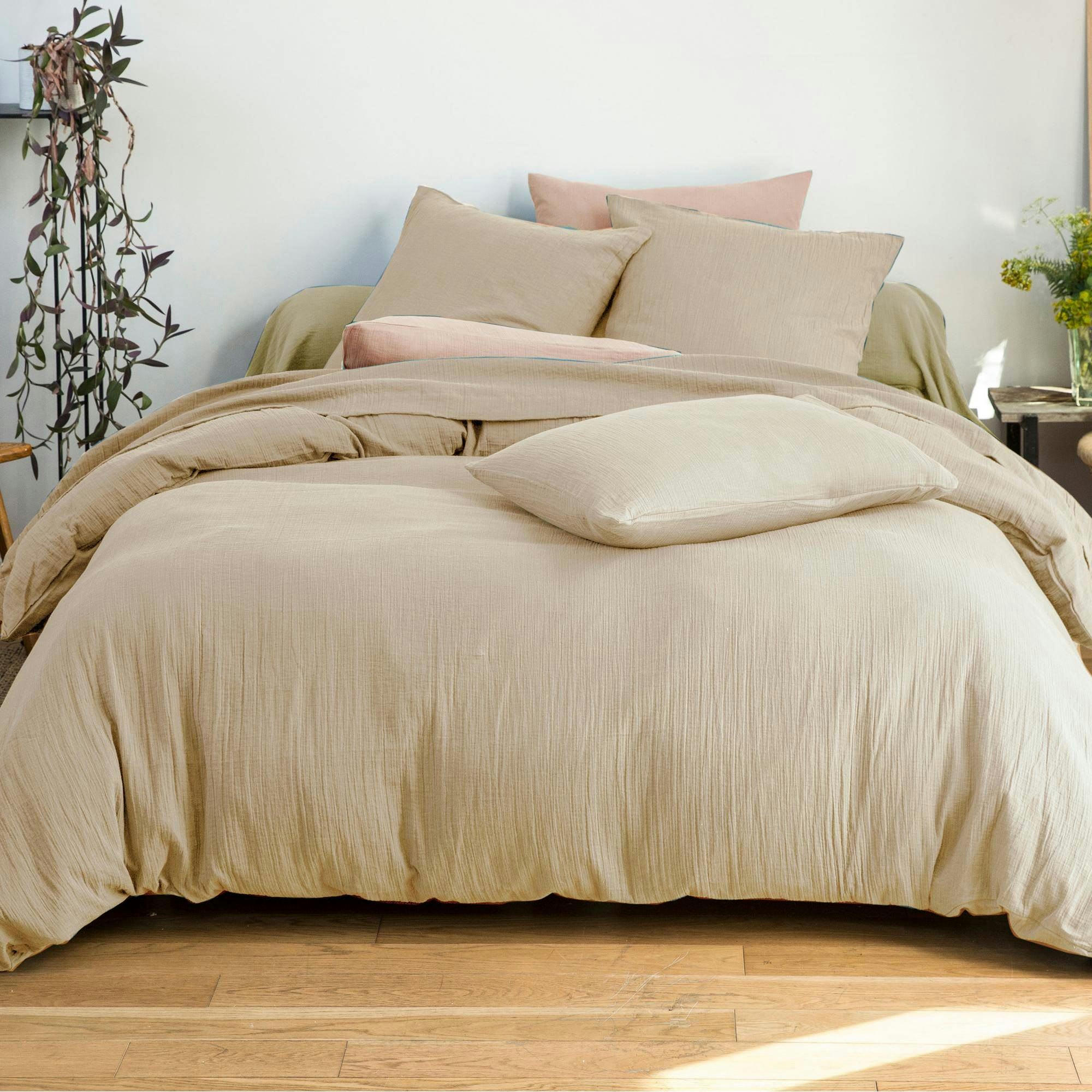 DOUBLE GAZE - Housse de couette 140x200 beige en coton