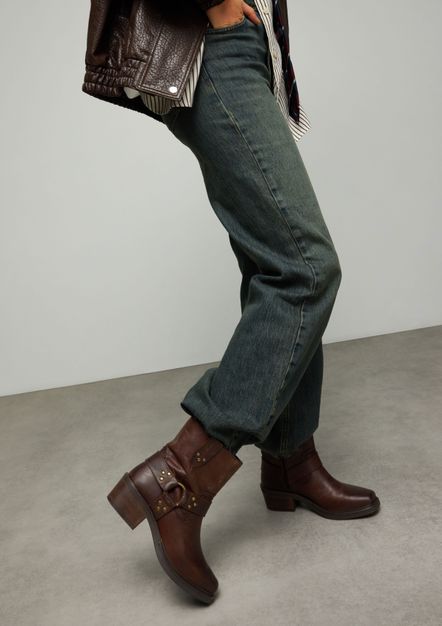Donkerbruine leren biker boots