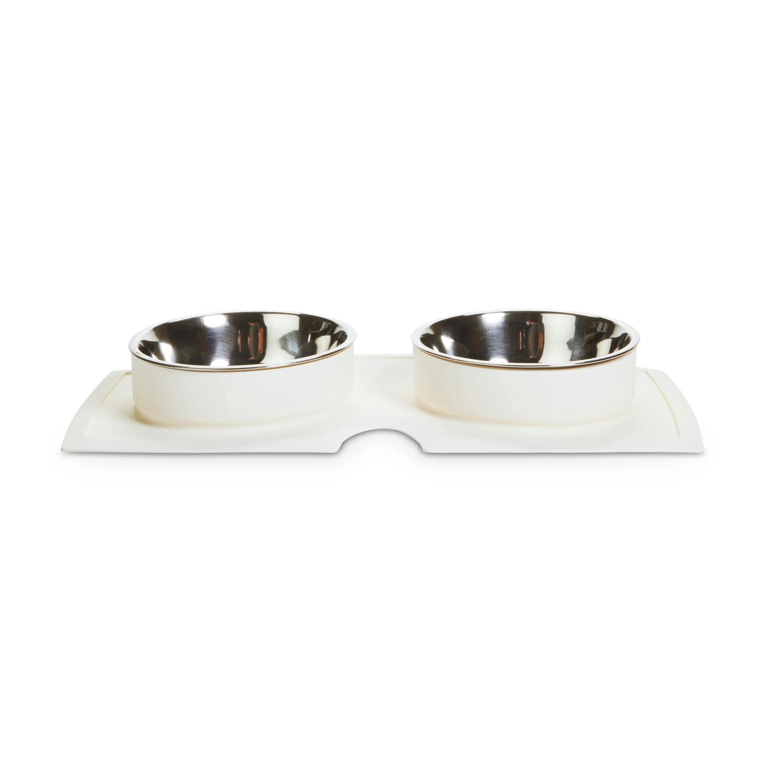Petco Silicone Double Diner with Stainless Steel 2 Cup Bowls, White
