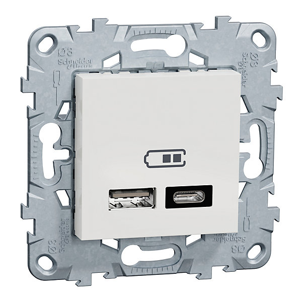 Chargeur USB double 5Vcc 2,4A type A C Schneider Electric Unica blanc