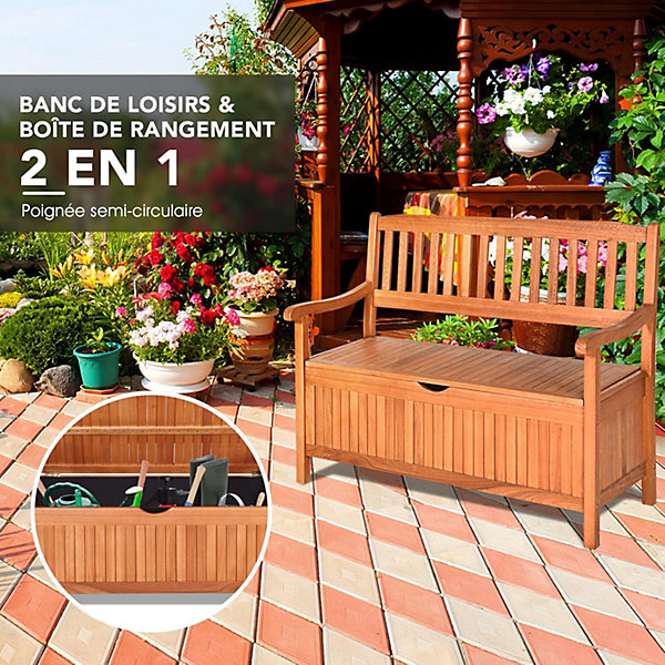 Banc de Jardin avec Boîte de Rangement, Chaise de Jardin 2 Personnes, Charge Max 360 KG, 107 x 59 x 90cm