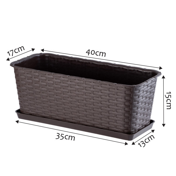 Doniczka Balkonowa Skrzynka Podstawka Brązowa 40cm