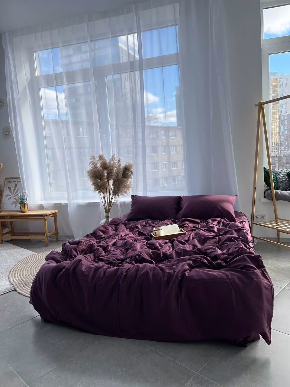 Plum Satin 100% Cotton Bedding Set - 4 Pieces for Queen or King Beds, Custom Sizes Available!