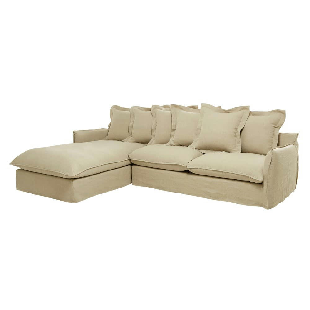 Barcelone - Canapé d'angle gauche 6 places en lin lavé beige