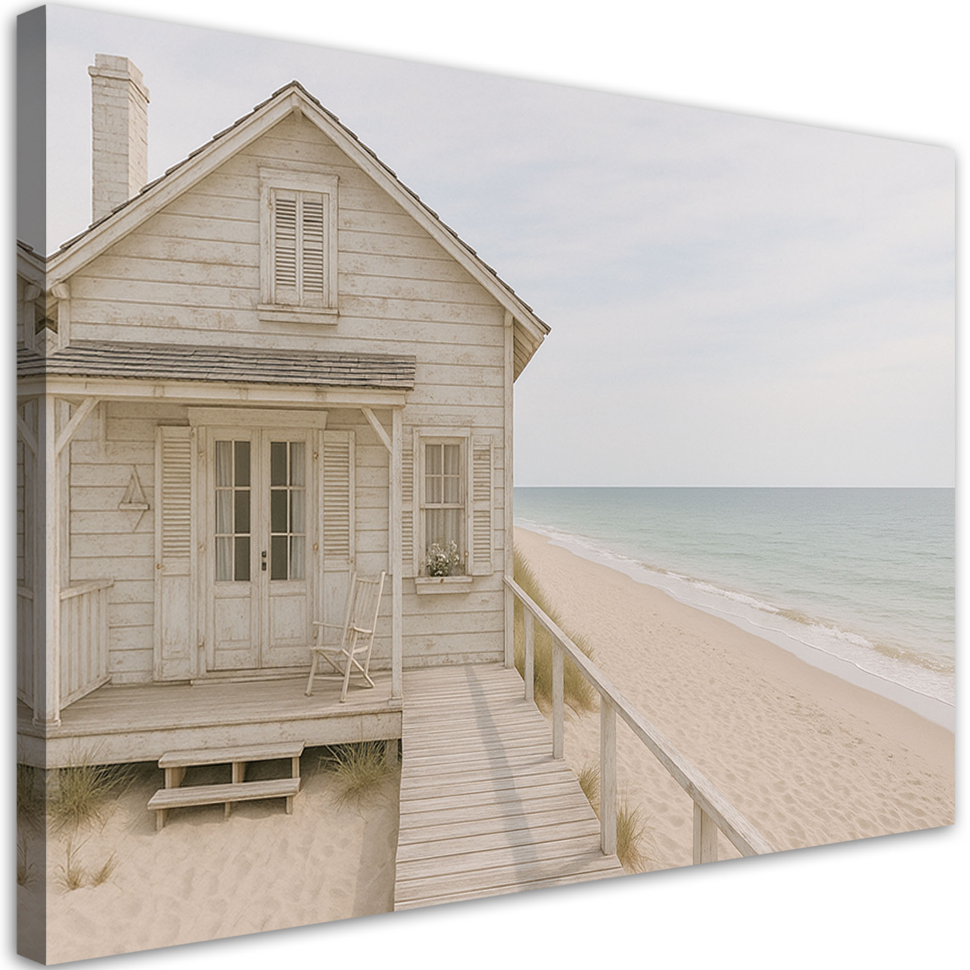 Obraz do salonu sypialni, Drewniany domek Plaża Shabby Chic 30x20