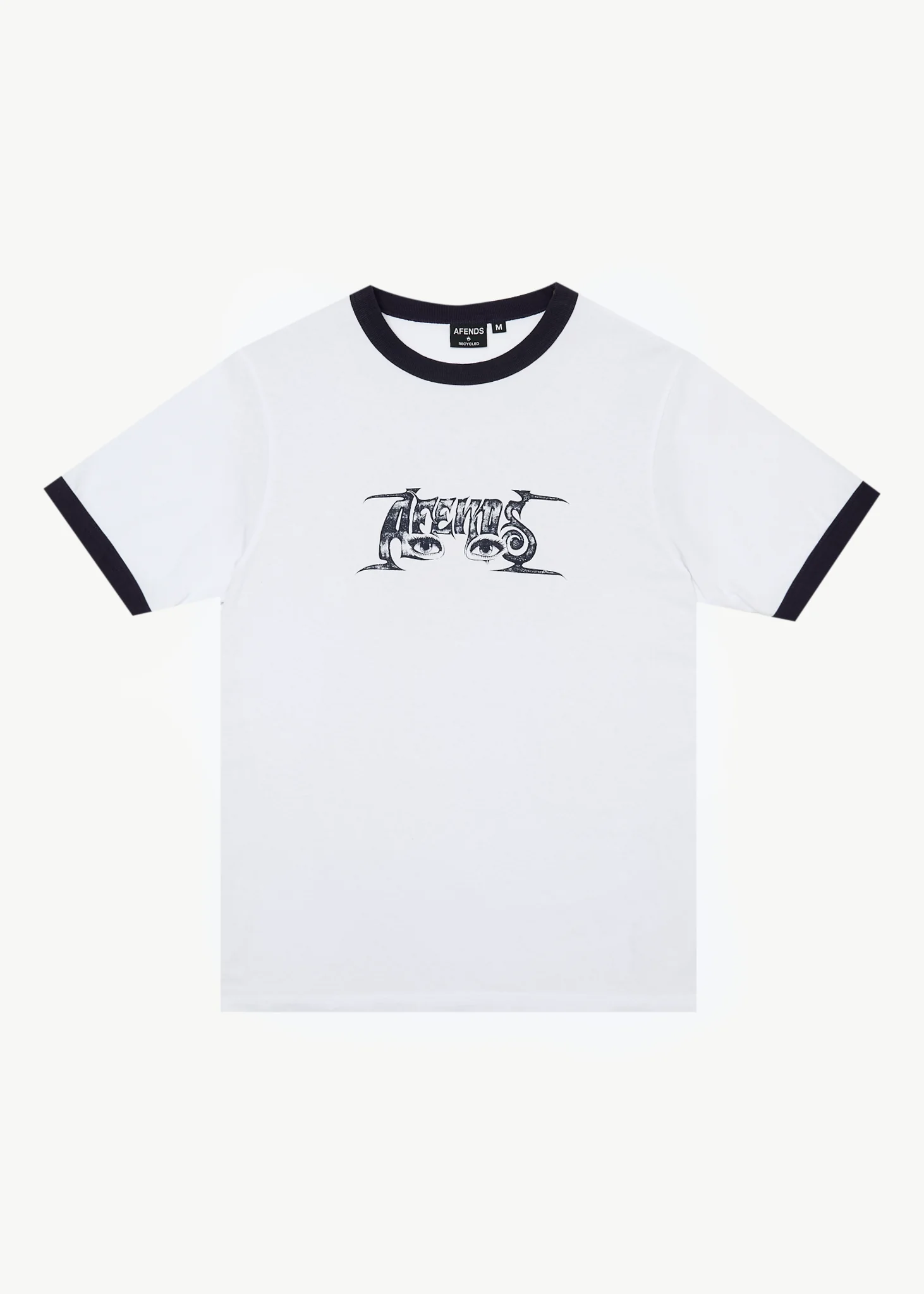 AFENDS Mens All Eyez - Ringer Tee - White / Deep Sea