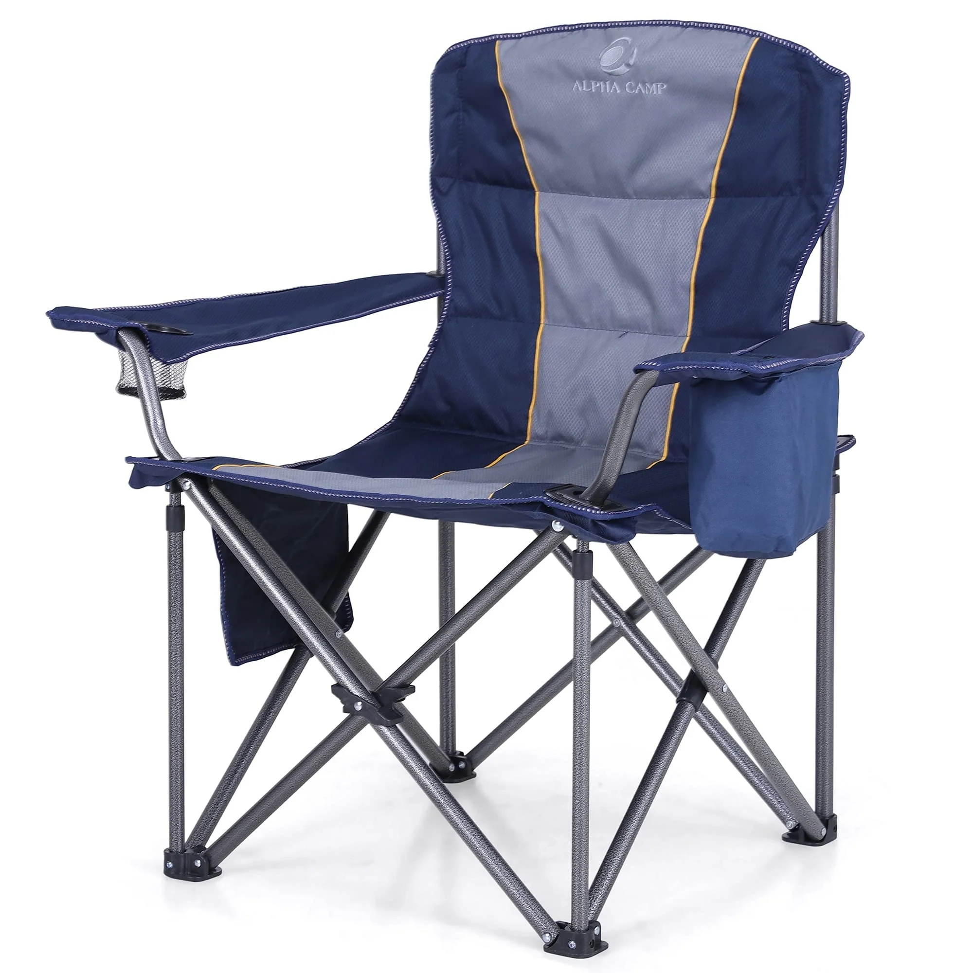 Oversized Camping Folding Chair Heavy Duty Support 450 LBS Steel Frame Collapsible Padded Arm Chair with Cup Holder