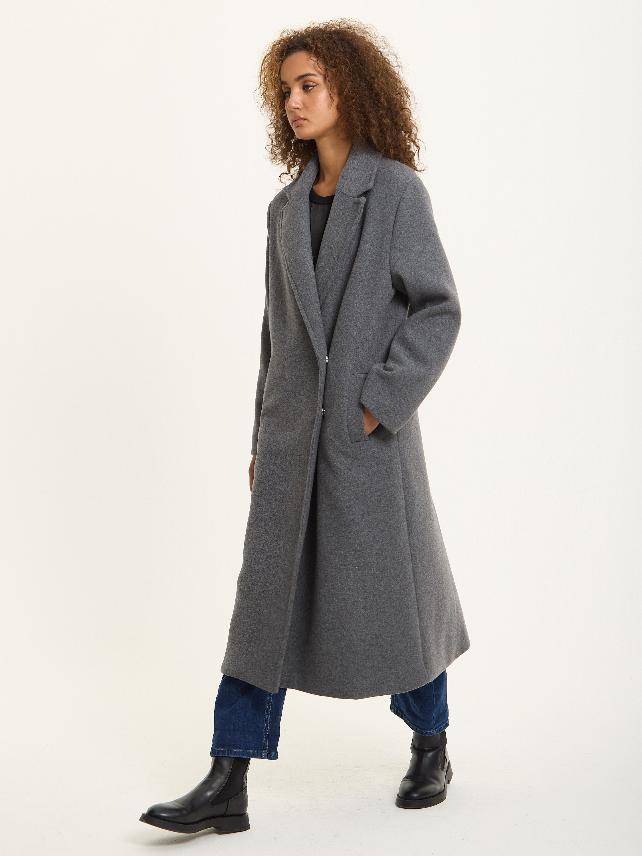 House of Holland Grey DoubleBreasted Wool Blend Long Coat