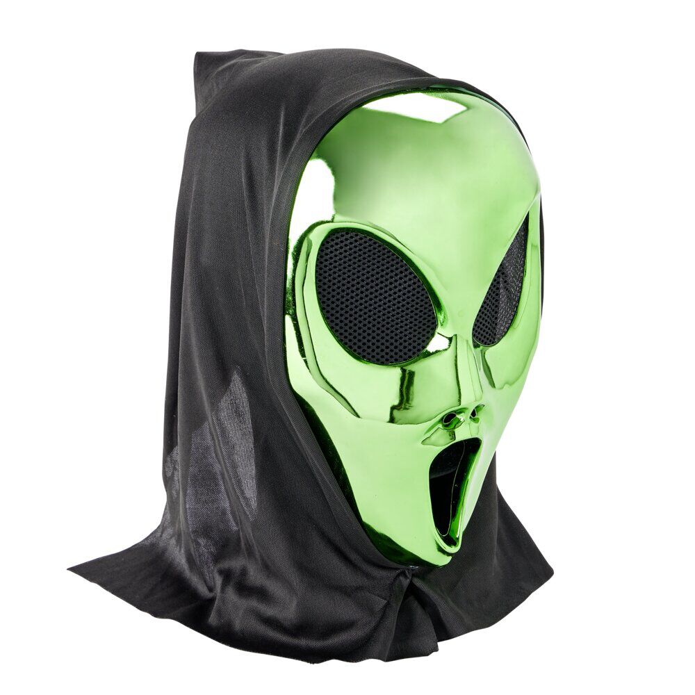 Masque Halloween alien avec cagoule vert métallisé