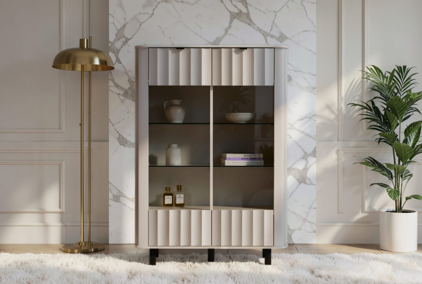 Witryna NUVIA niska clay grey przeszklona 4 półki
