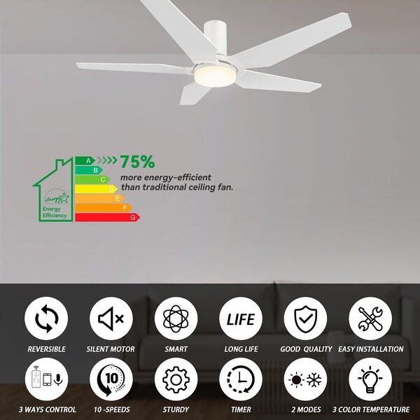 Boreas 52-inch Indoor/Outdoor Smart Ceiling Fan, Dimmable LED Light Kit & Remote Works with Alexa /Google Home/Siri
