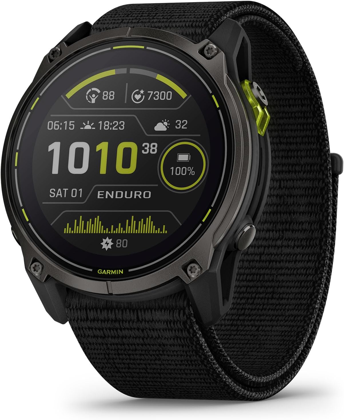 Garmin Enduro™ 3 – 51 mm  Solar  Sapphire  Ultraperformance GPS Smartwatch  Extreme Battery Life  Detailed Mapping  Built-in LED Flashlight  Carbon Gray DLC Titanium with Black UltraFit Nylon Strap
