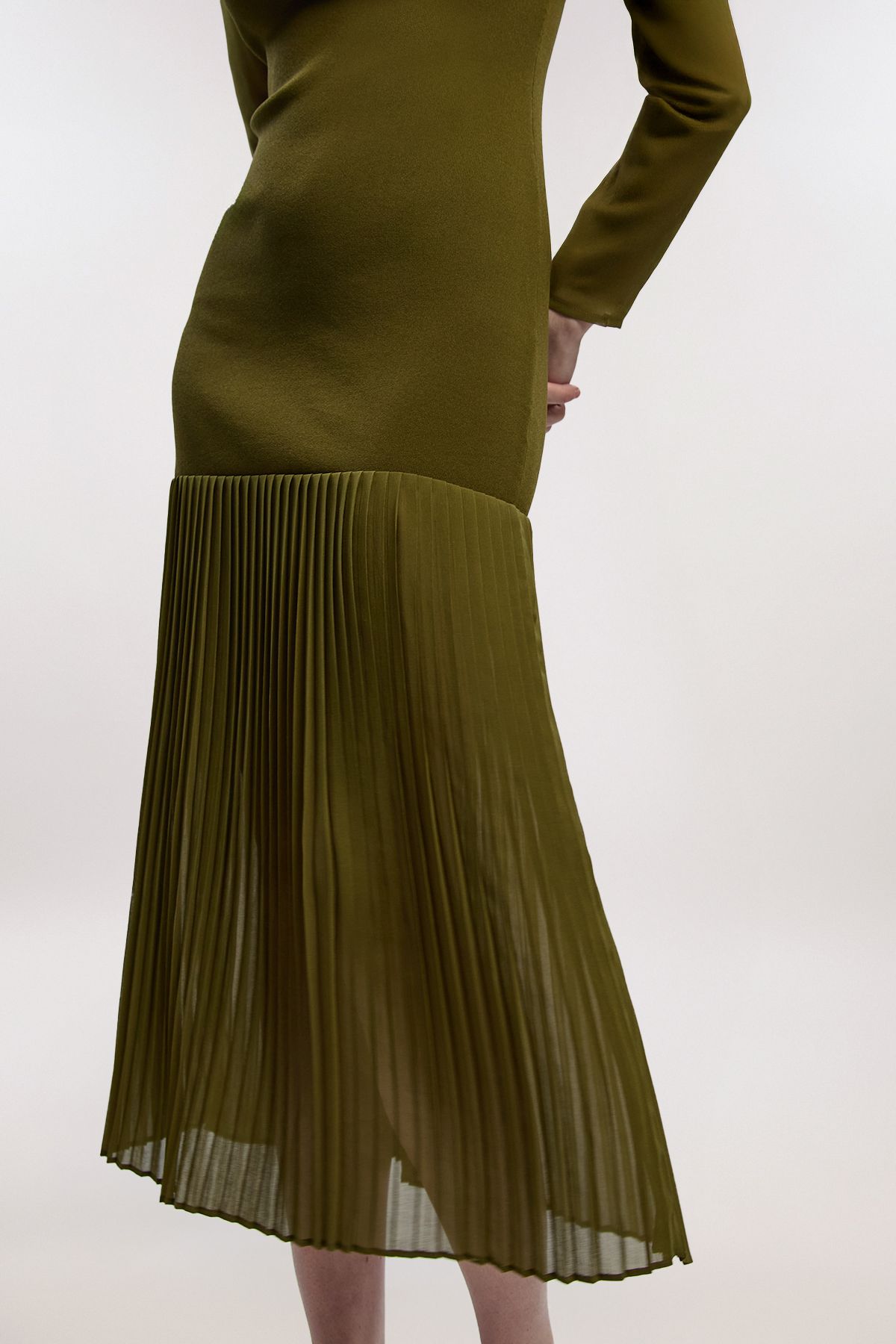 KarenMillen Petite Woven Knit Mix Pleated Midi Dress