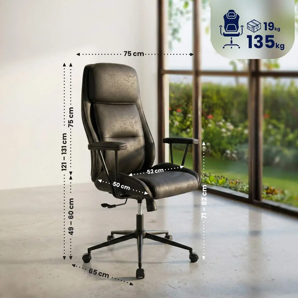 CLP Bureaustoel Siddar zwart Frame - Kunstleer - antiek zwart