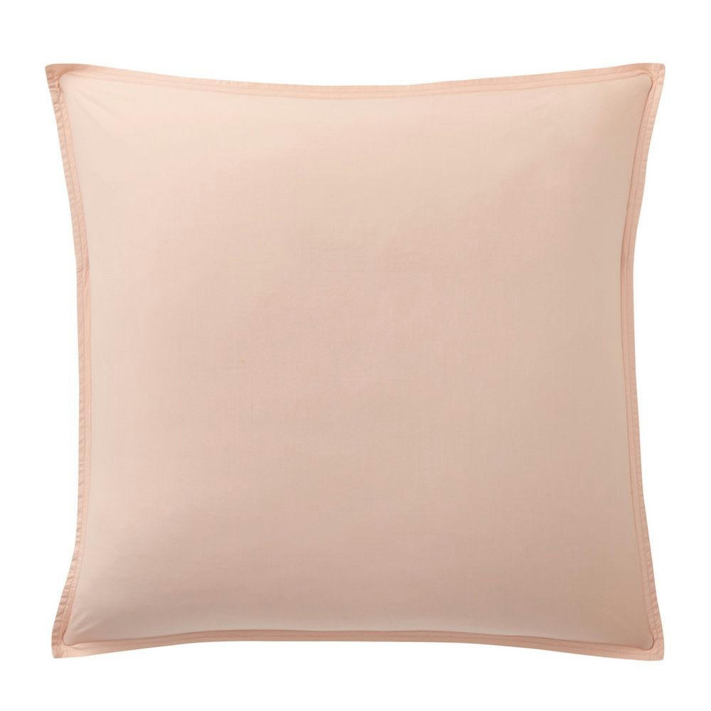- Taie d'oreiller percale de coton lavé rose 65x65 cm