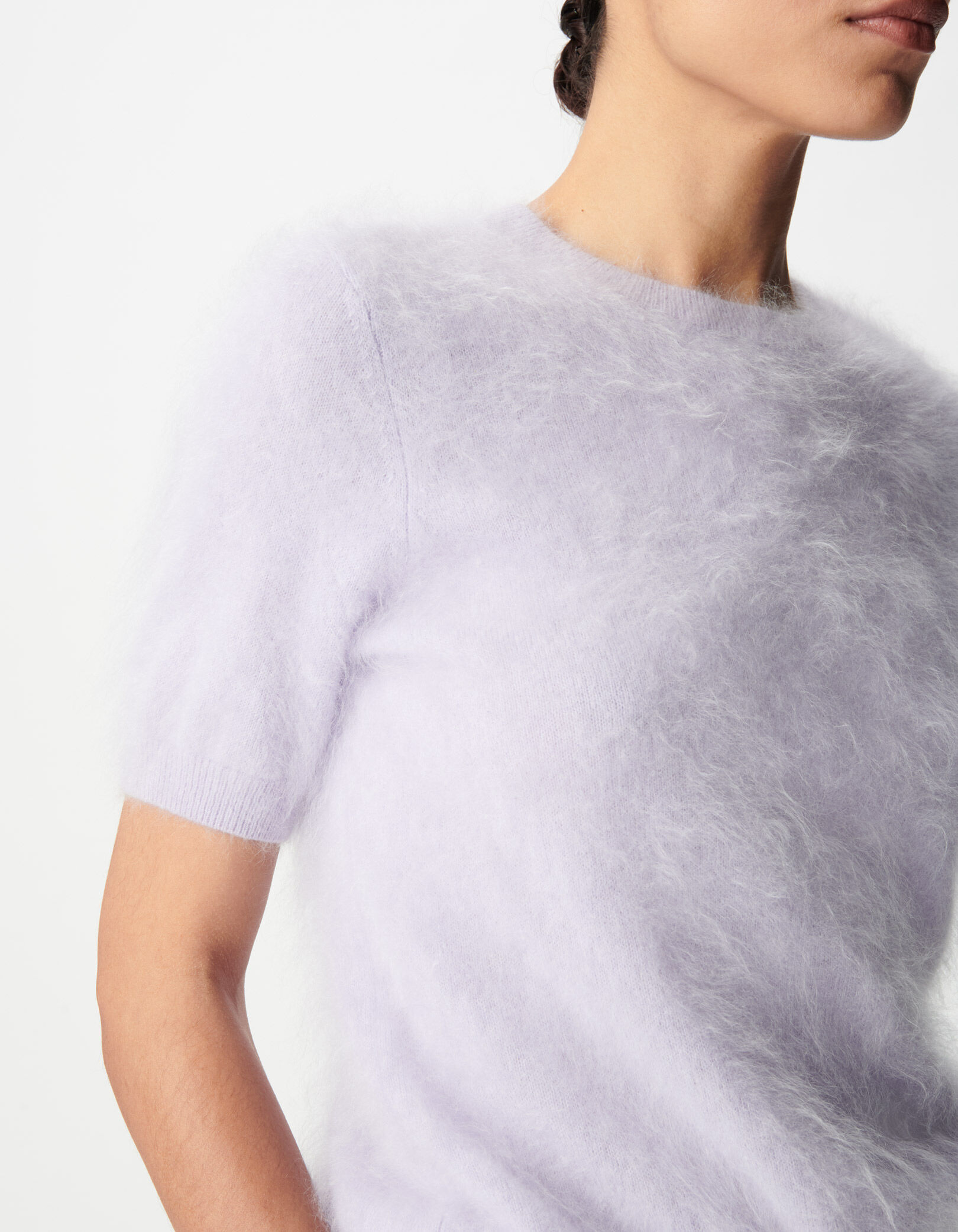 Pull col rond lilas tricot cachemire brossé Femme