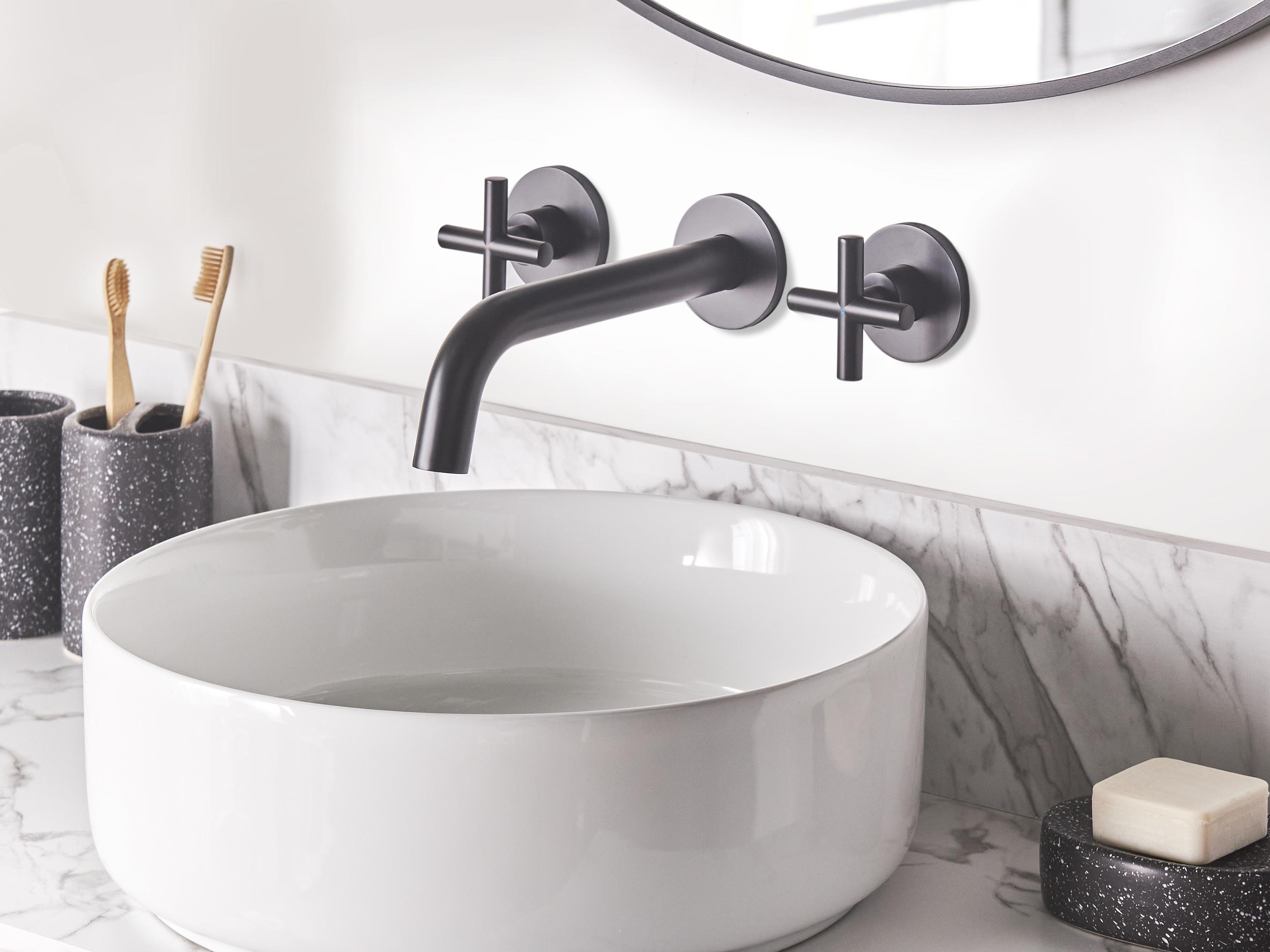 Wall Mounted Basin Mixer Tap KAIETEUR Brass Black