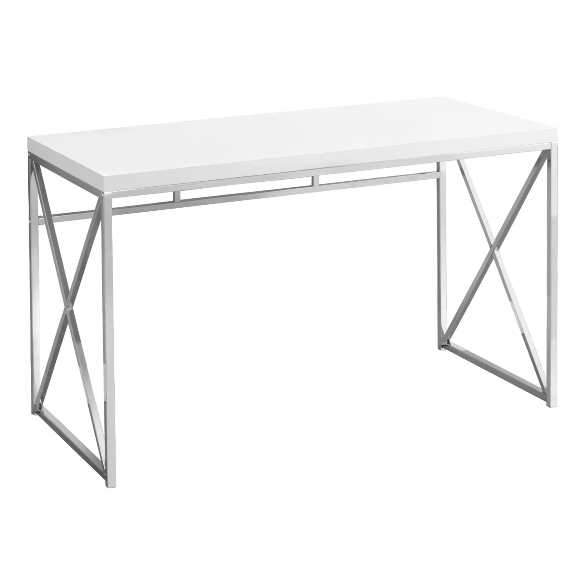 Wood Computer Desk with Silver Metal Base, Veneer Matte Finish