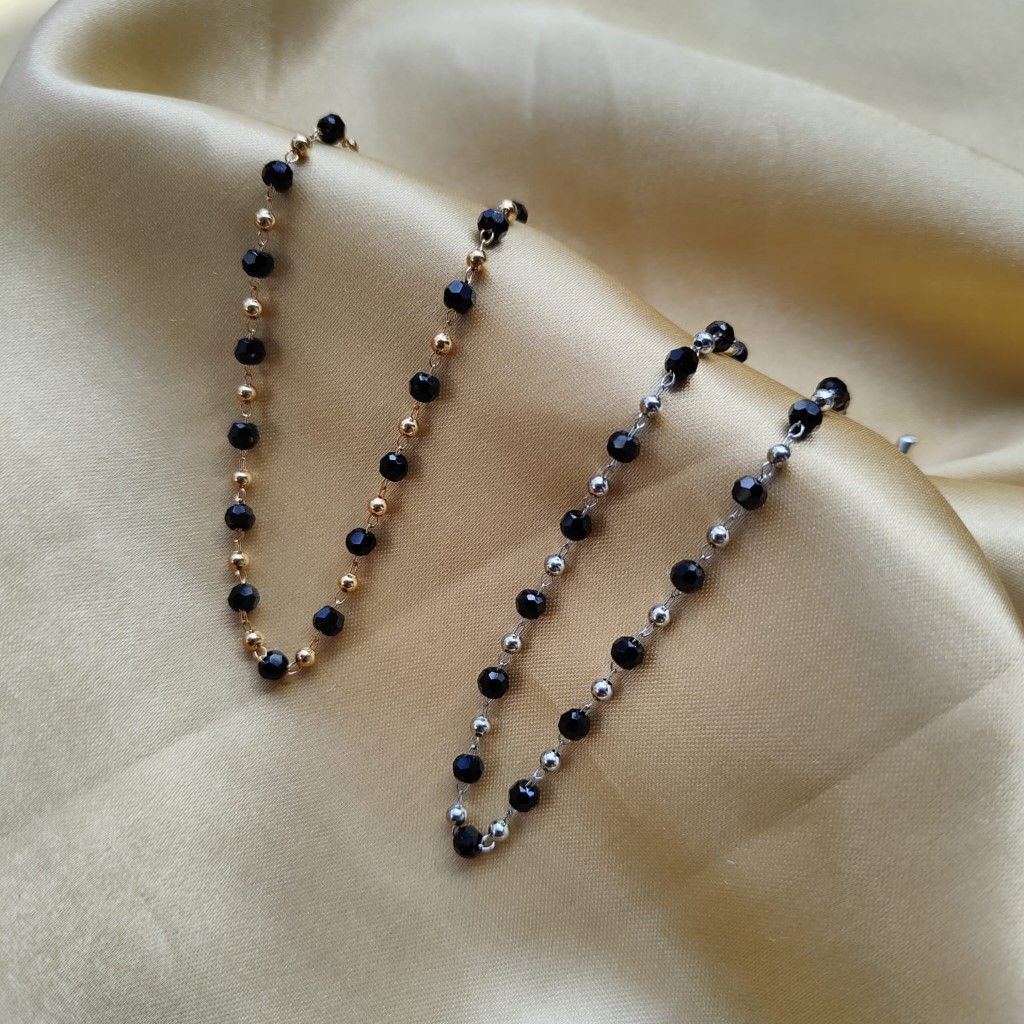 The Colourful Aura Black Crystal Beads Indian Mangalsutra Beaded Nazaria Bracelet