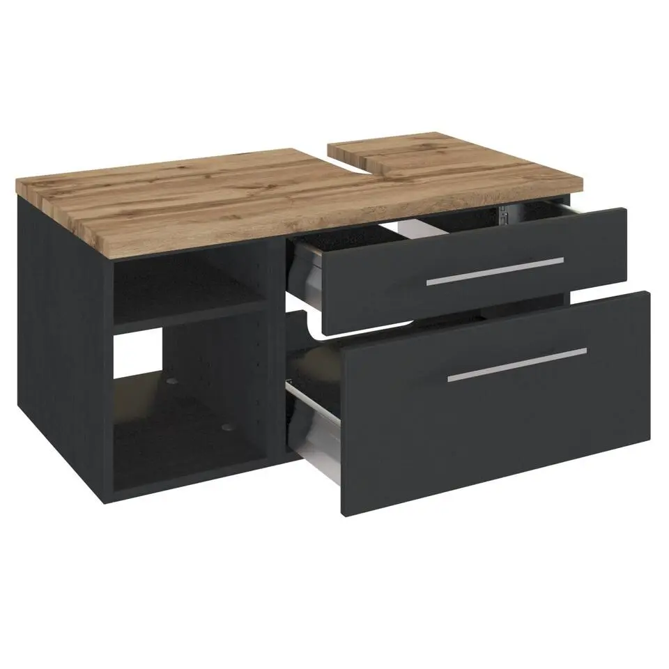 Wastafelonderkast Dasa (rechts) 90cm met 2 lades - grafiet/mat grijs