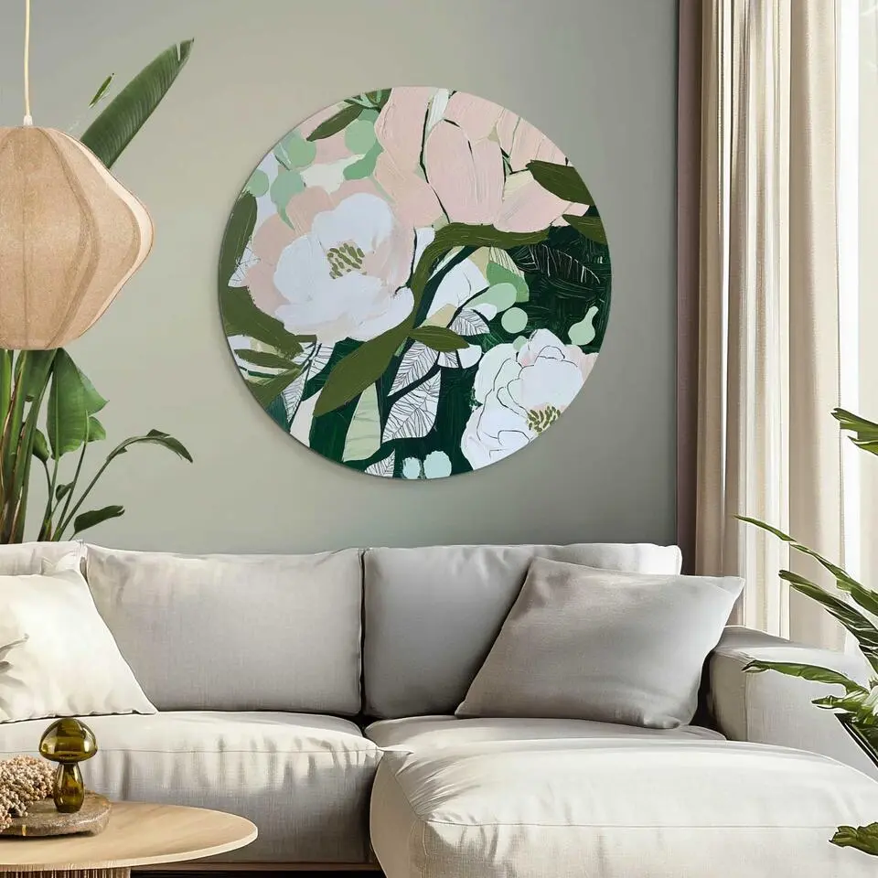 Glasschilderij Bloemen in bloei - &Oslash; 70 - Groen