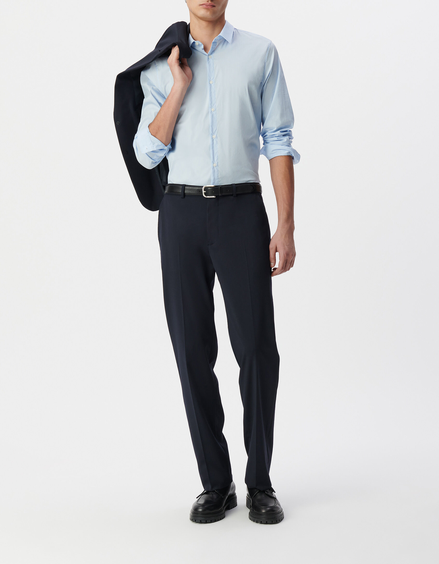 Chemise SLIM bleu ciel à fines rayures Homme