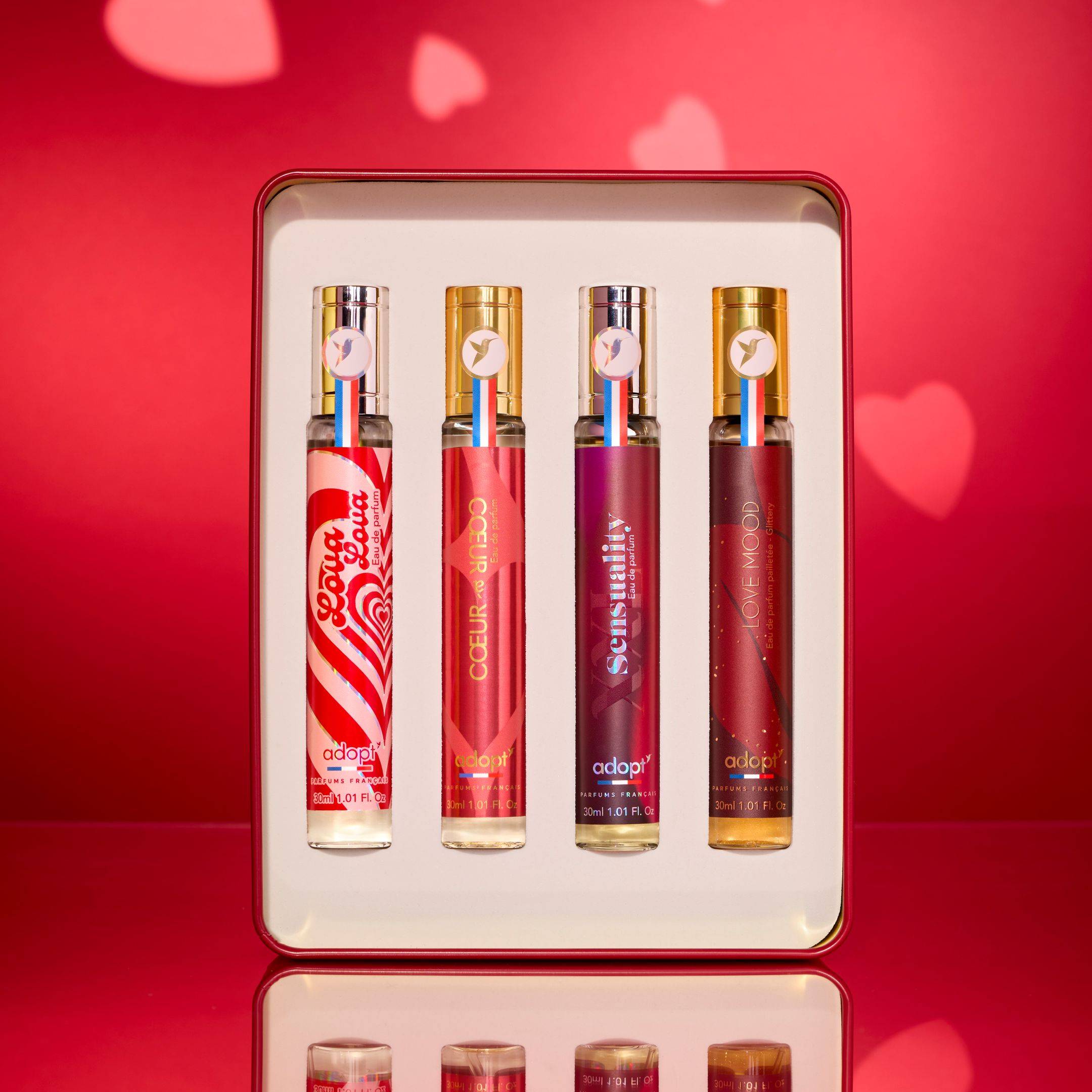 Lova LovaCoffret métal 4 eaux de parfum 30ml - Lova Lova   Cœur à Cœur   XXL Sensuality   Love Mood