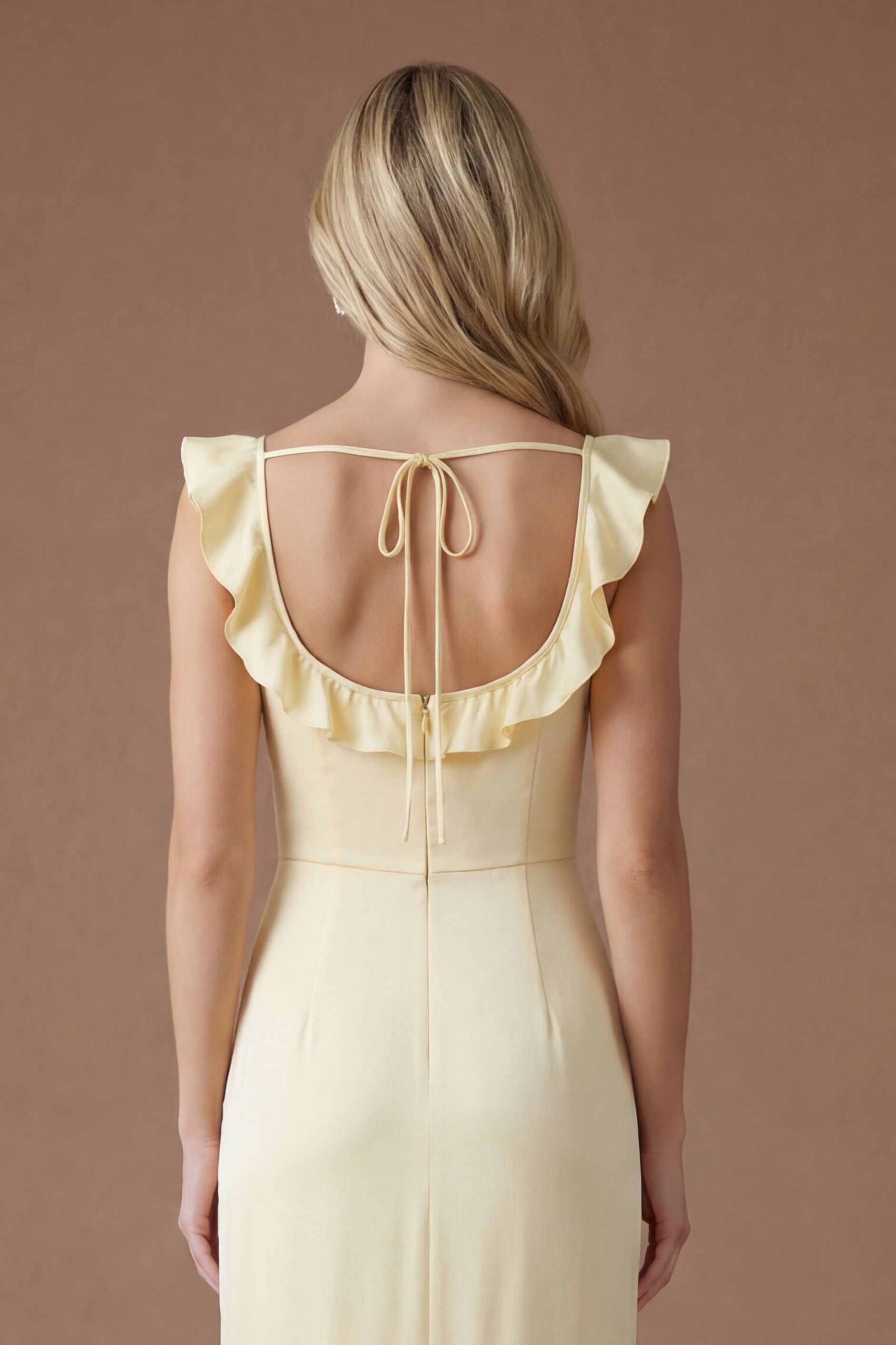 Oasis Butter Yellow Ruffle Square Neck Satin Bridesmaid Maxi Dress