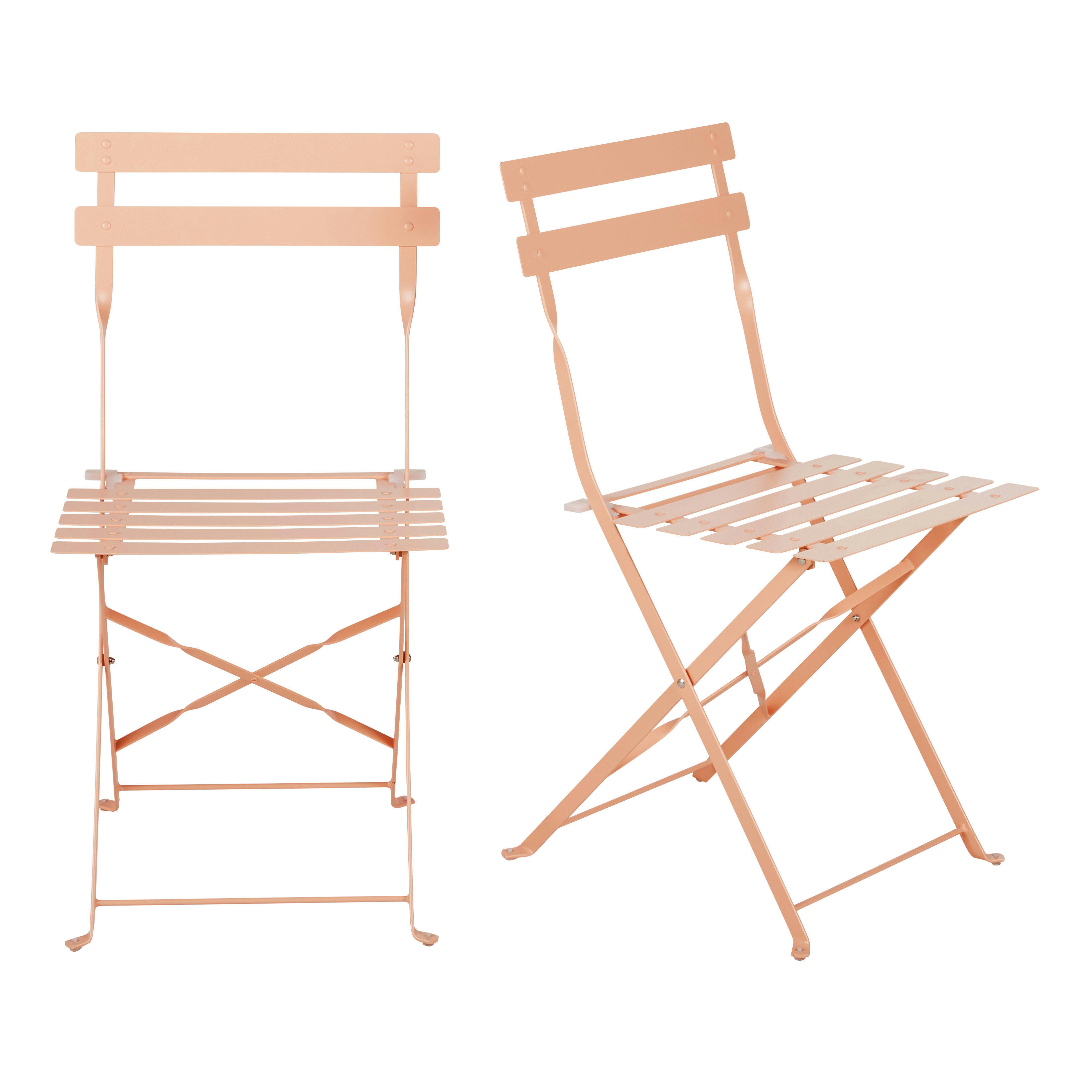 Guinguette - Chaises à dîner de jardin pliables en métal rose pêche (x2)