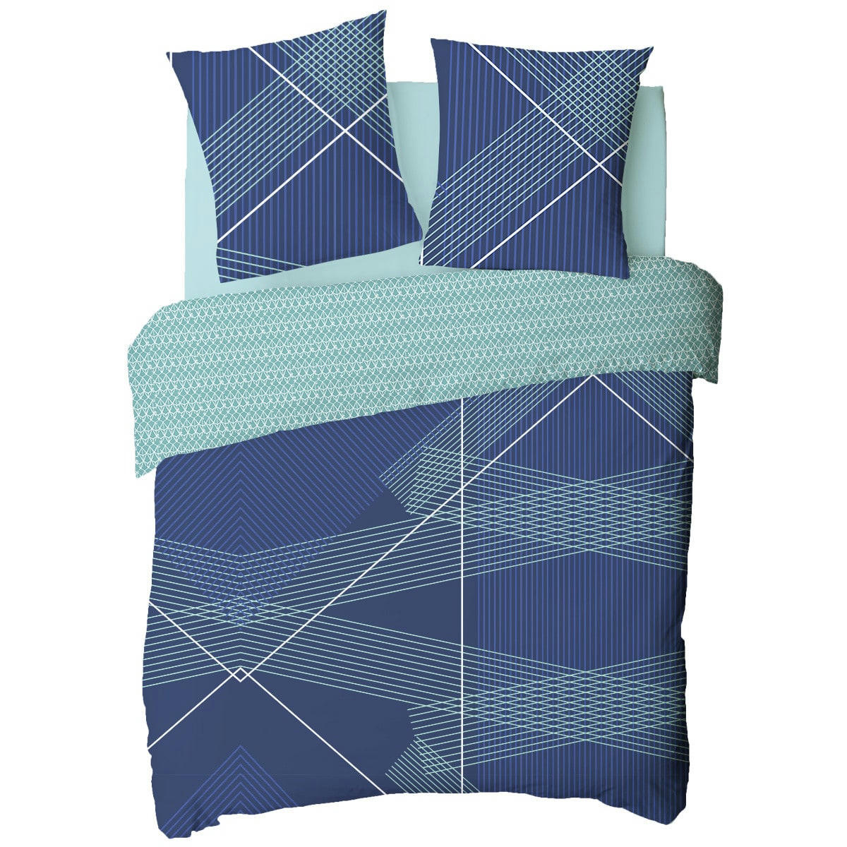 NEON - Parure de lit 2 personnes coton  imprimé bleu 260x240cm