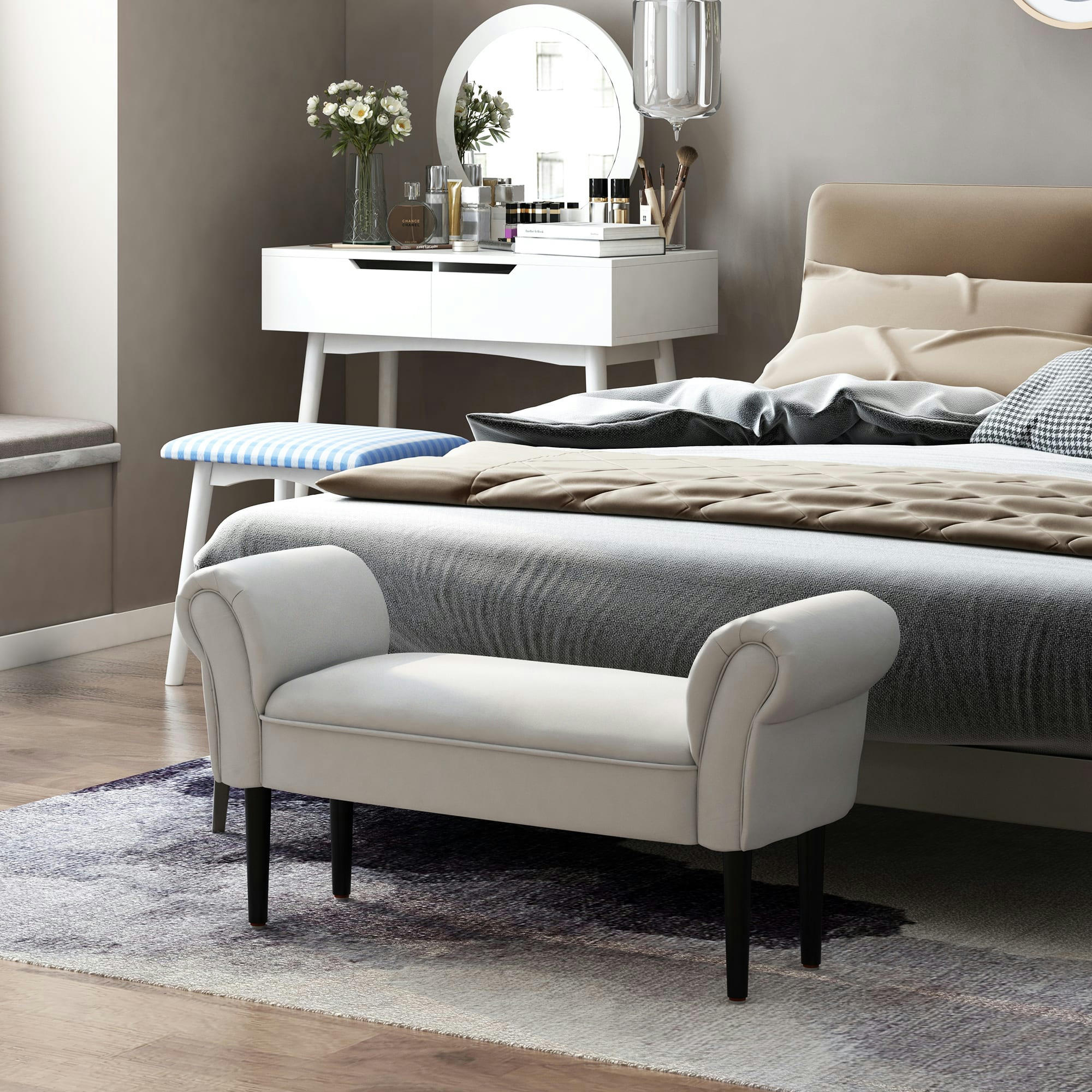 - Banc banquette design contemporain accoudoirs courbés gris