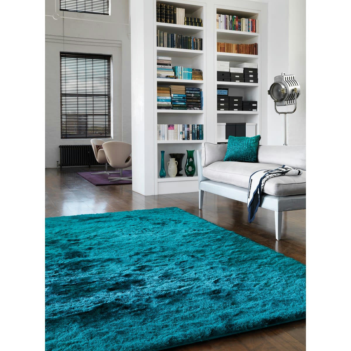 GOSSIP - Tapis shaggy doux en Polyester Bleu turquoise 65x135 cm