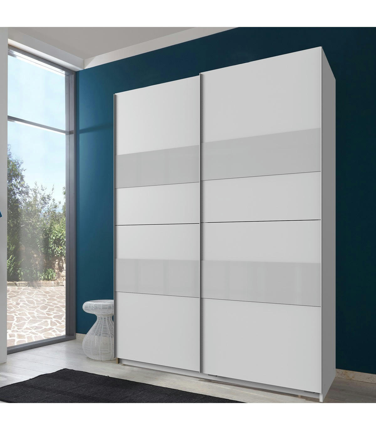 - Armoire 2 portes coulissantes avec insert - L135 cm