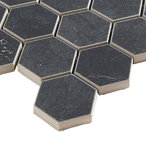 Mosaïque hexagonale sol et mur en grès cérame émaillé effet marbre noir L.30 x l.30 cm x ép.0,9 mm
