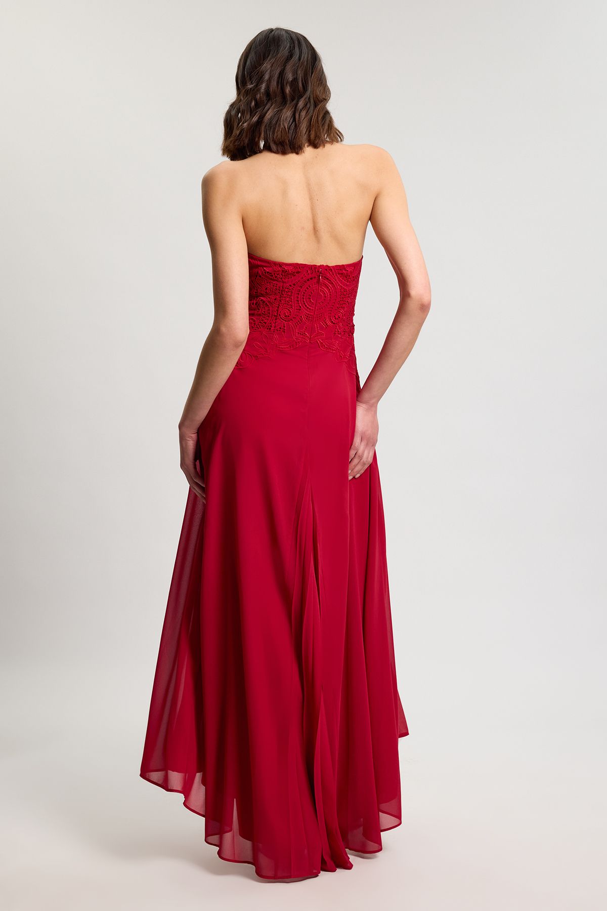 KarenMillen Cutwork Embroidered Woven Maxi Dress With Pleated Godets