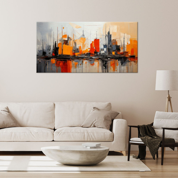 Feeby Obraz do salonu, Miasto Abstrakcja Pomarańczowy 80x40