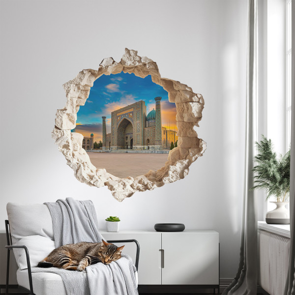 Naklejki dziury kwiaty w wazonie 3D efekt dziury 60x59
