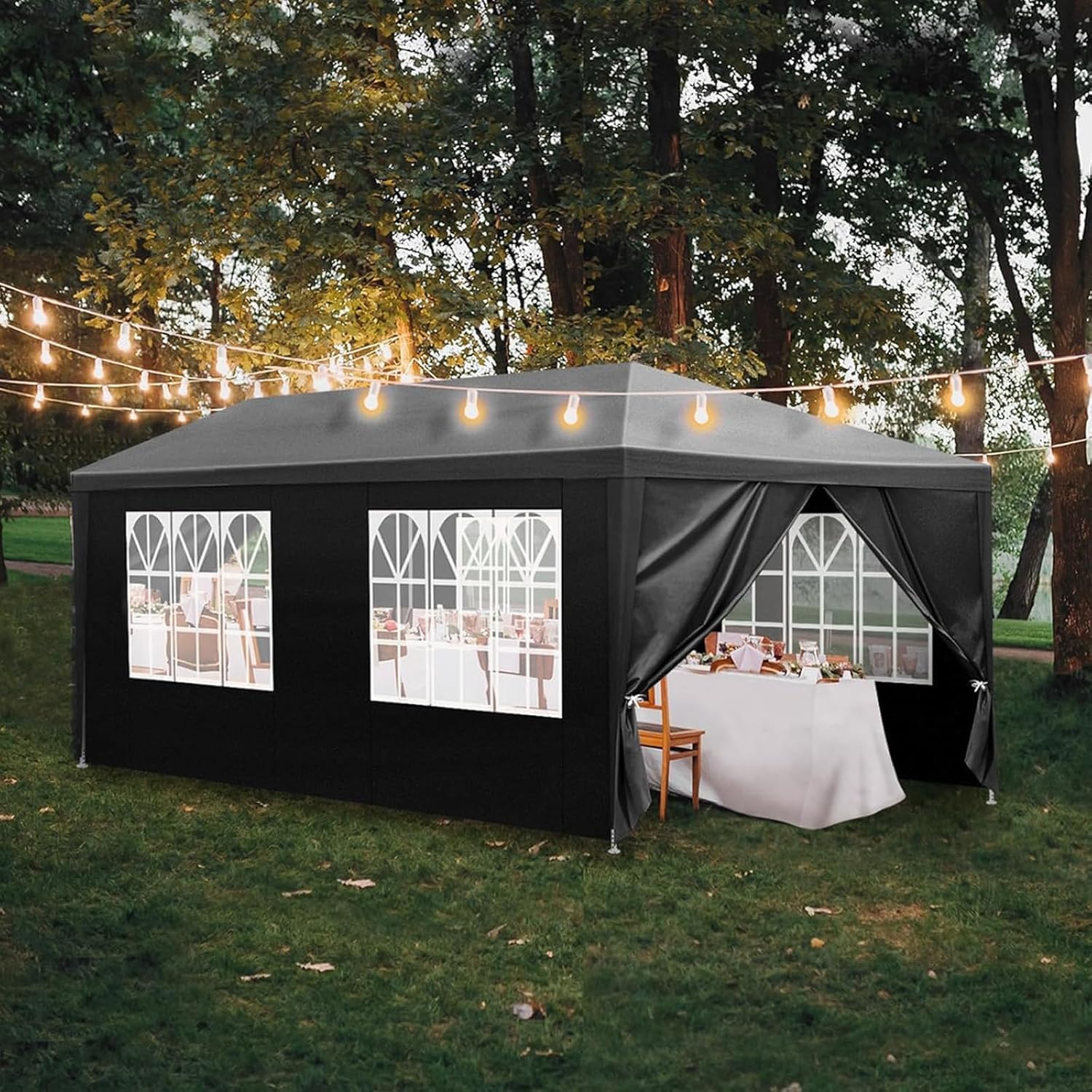 Party Tent, Tents for Parties, Outdoor Gazebo Wedding Patio Camping Carport Canopy Shade Canopy with Removable Sidewalls, Outside Event Tent for Garden, Backyard (10'x20' Six Sides Black)