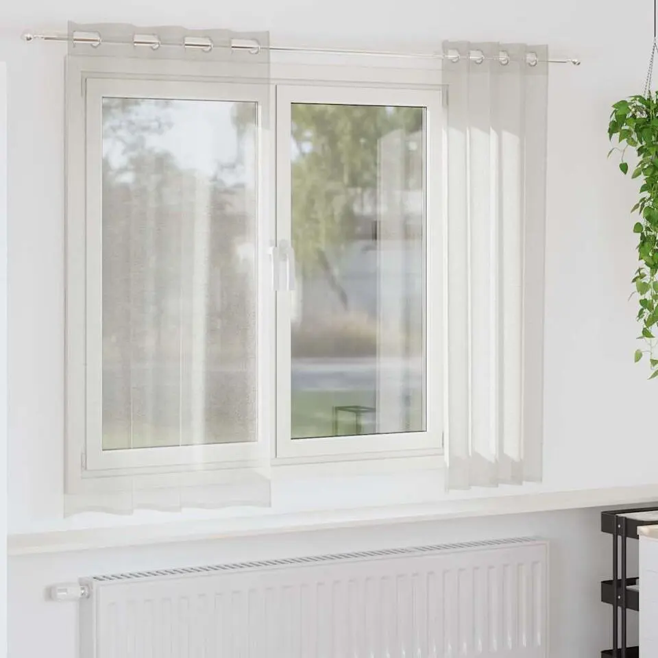 vidaXL Vitrages met ringen - Cr&egrave;me - Polyester - 140x175 cm - Set van 2