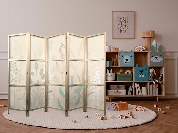 Paravent japonais -Diverses plantes pastelbeige.