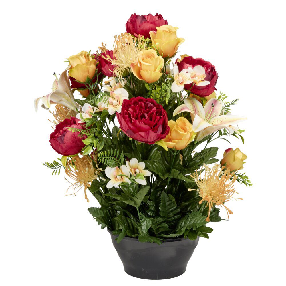 Vasque plastique pivoines roses lys orchidées Ø40xH56cm (3 modèles)