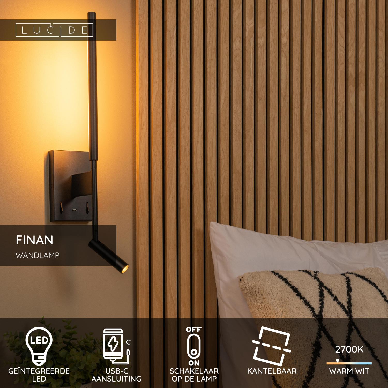 Lucide FINAN Wandlamp - Zwart