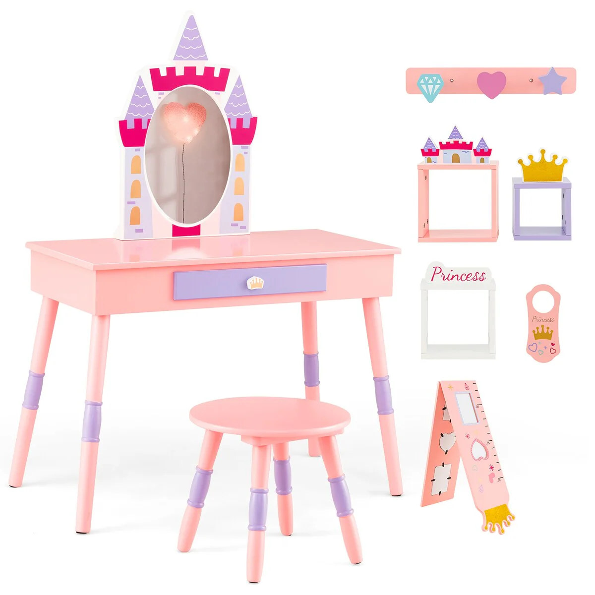 Costway Kids Vanity Set Princess Makeup Pretend Play Dressing Mirror - See Details
