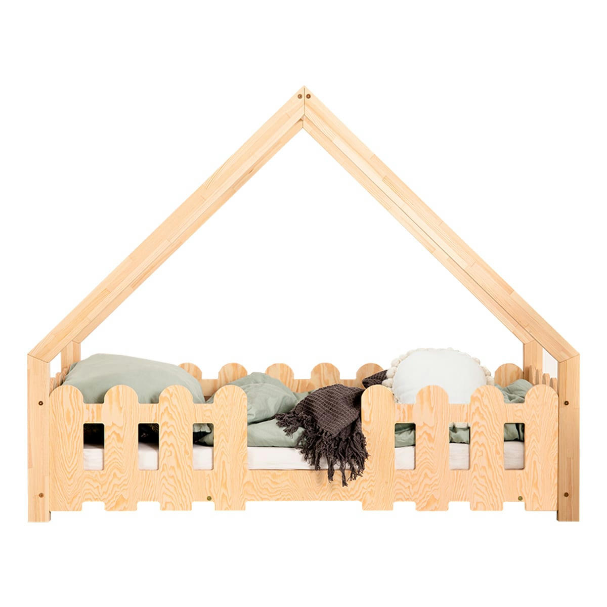 DIEGO - Lit cabane 90x200 sommier inclus naturel