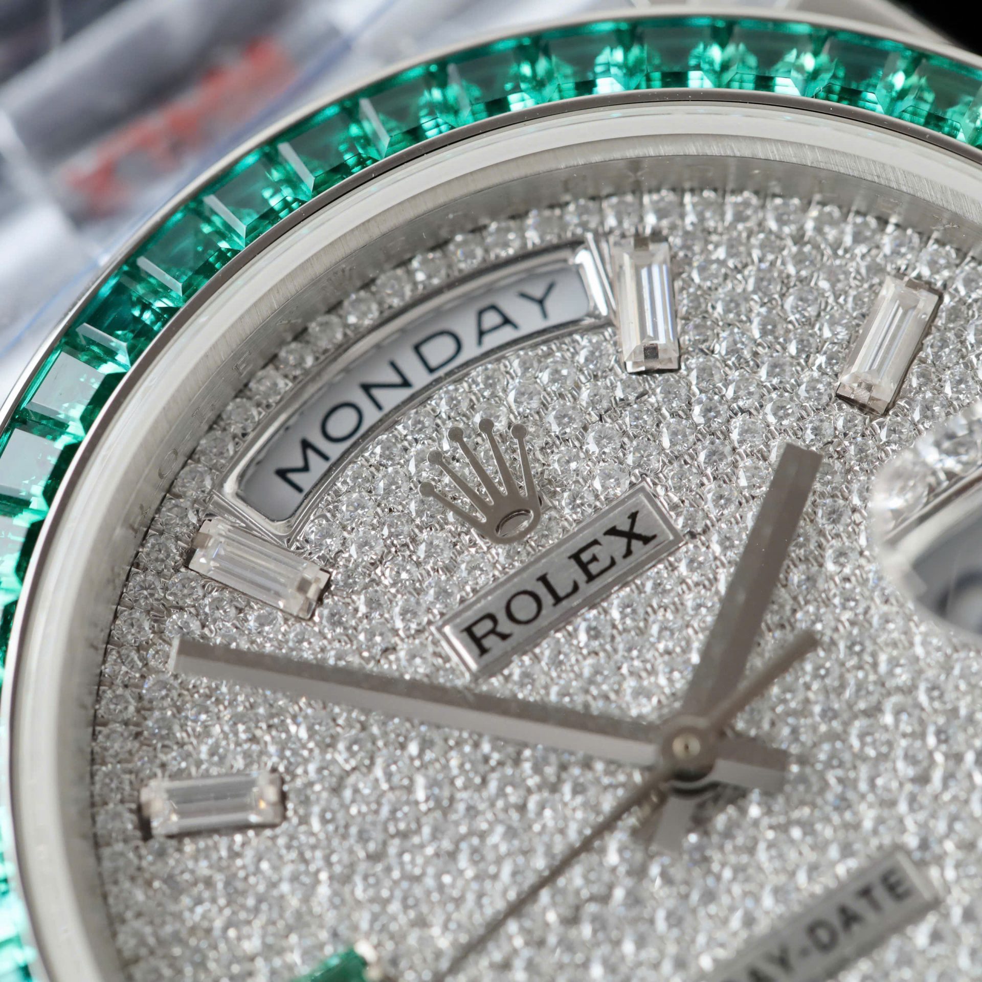 Rolex Day-Date 904L Steel Diamond Dial Baguette Diamond 40mm Super Clone