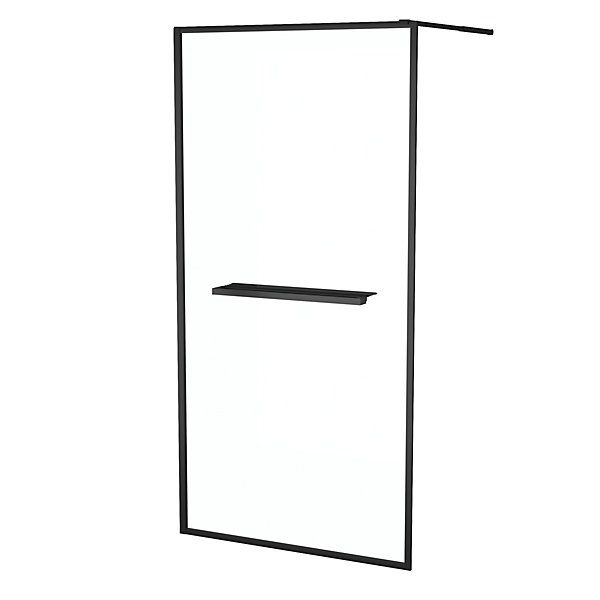 Paroi de douche à l'italienne fixe 100 x 200 cm, noir mat, Galedo Dark Edge Shelf